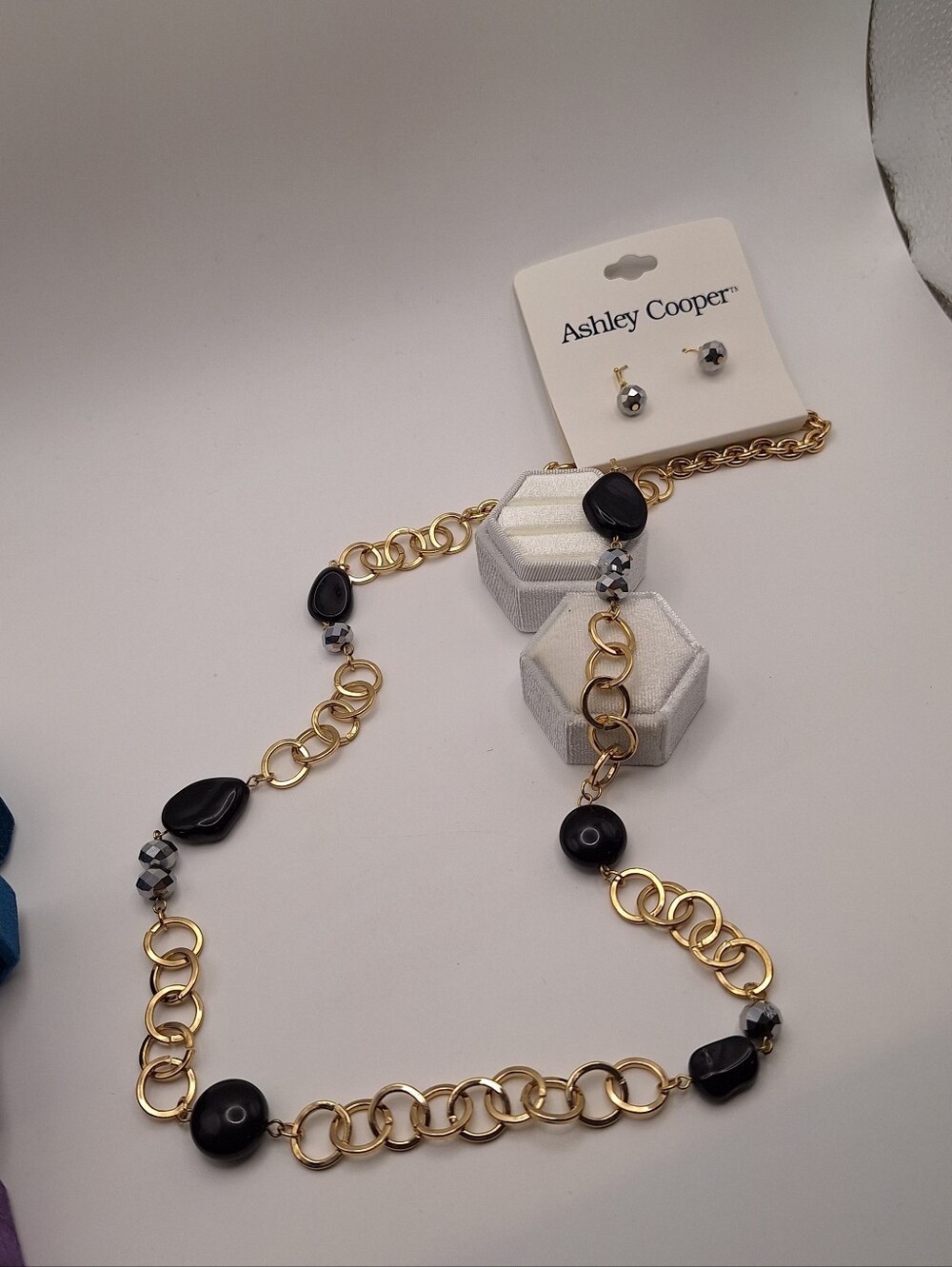 Ashley Cooper Black & Gold Long Statement Necklace and Earring Set
